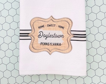 Doylestown patch kitchen towel & fingertip towels. Neighbor gift, housewarming gift