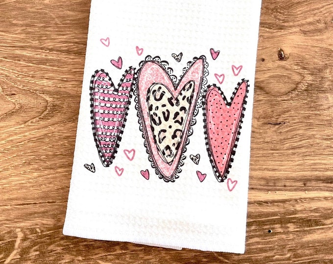 Valentines Day Kitchen towel - Three hearts