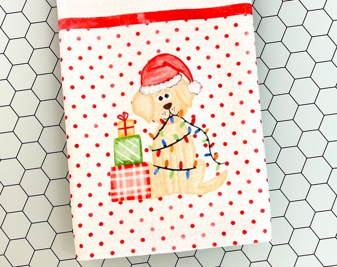 Christmas Kitchen towel - Christmas Dog with Lights