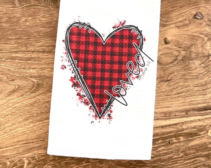 Valentines Day Kitchen towel - red and black heart