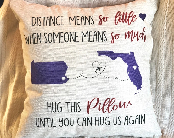 Hugs from a Distance pillow cover, 16x16, (insert optional).  Great way to send some love when you can't be together with friends and family