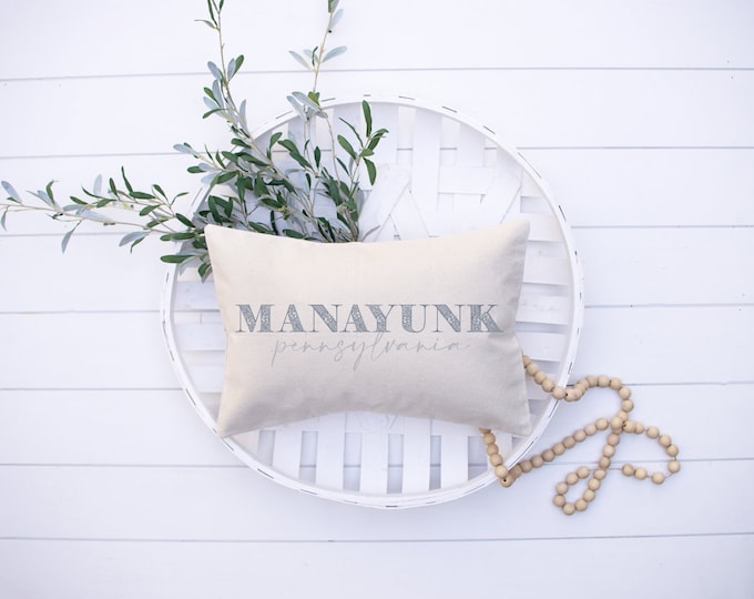 Manayunk pillow cover, 12x20, (insert included).  Great way to send some local love! Great Doylestown Christmas gift, housewarming gift.