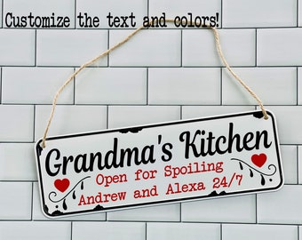 Grandmom's Kitchen, Farmhouse Sign customized with your text and colors! Grandmas kitchen Christmas gift