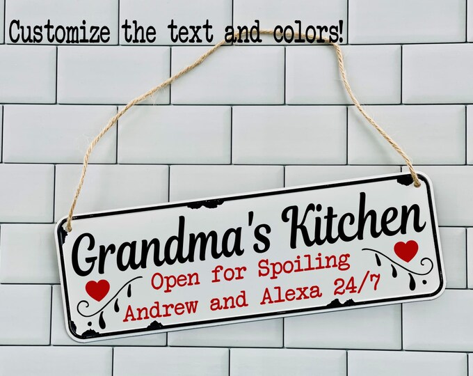 Grandmom's Kitchen, Farmhouse Sign customized with your text and colors! Grandmas kitchen Christmas gift