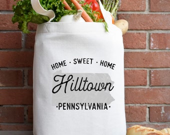 Hometown tote bag - add coordinating key chains, cosmetic bag, pencil case an so much more to show your local love!