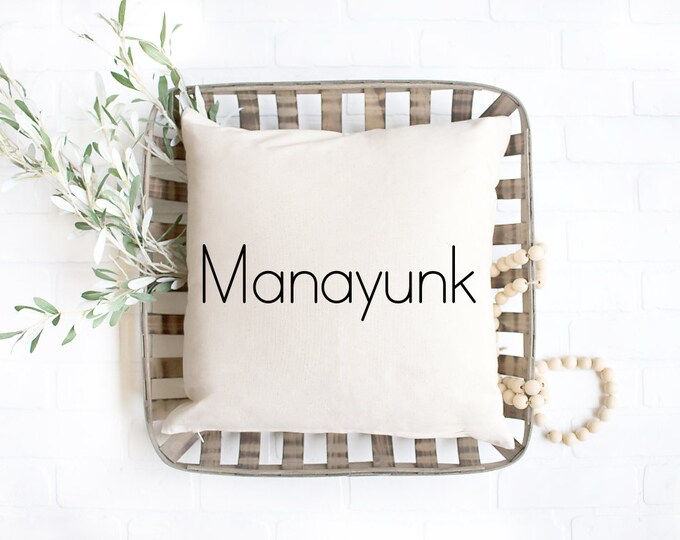 Manayunk pillow cover, 16x16, (insert included).  Great way to send some local love! Great Doylestown Christmas gift, housewarming gift.