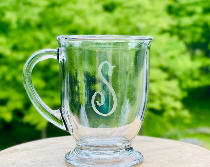 Coffee or Tea Personalized Glass Mug 16oz (etched)