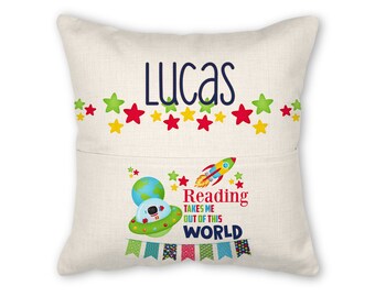 Book pillow with insert, 16x16, (insert optional) - Reading out of this World