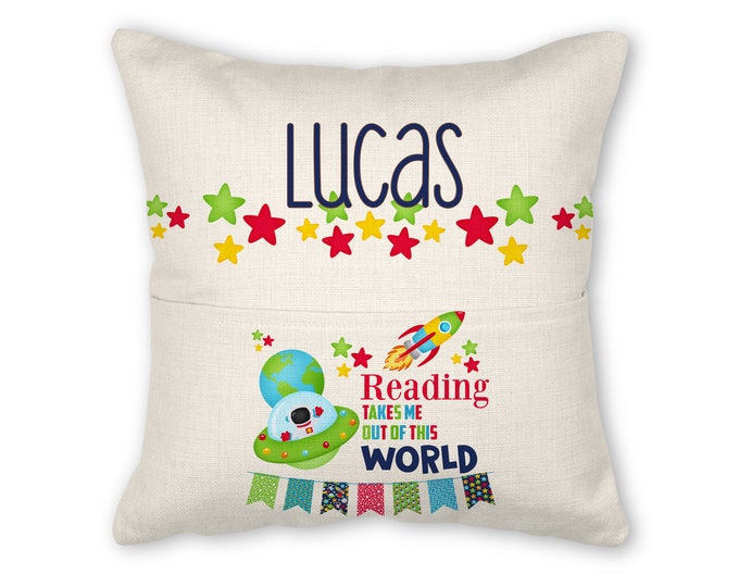 Book pillow with insert, 16x16, (insert optional) - Reading out of this World