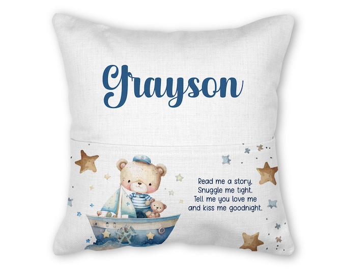 Book pillow with insert, 16x16, (insert optional) - Nautical Teddy