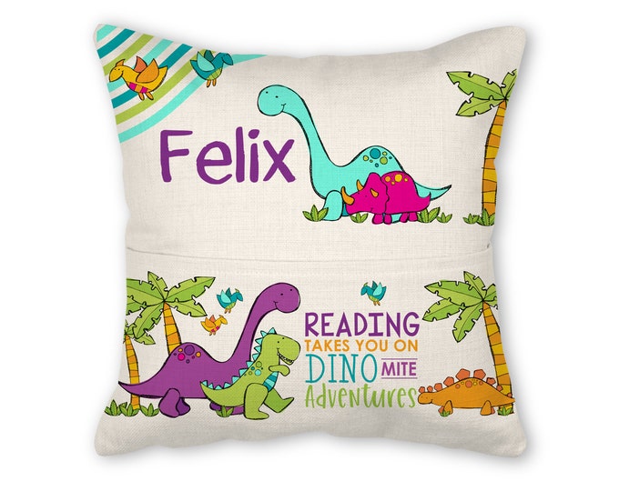 Book pillow with insert, 16x16, (insert optional) - Dino books