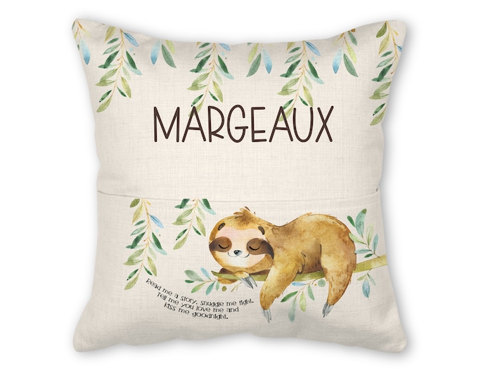 Book pillow with insert, 16x16, (insert optional) - Sloth