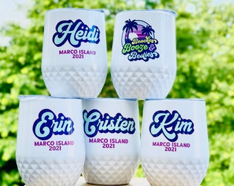 Personalized Vacation Wine Tumblers, Customized name and trip info!