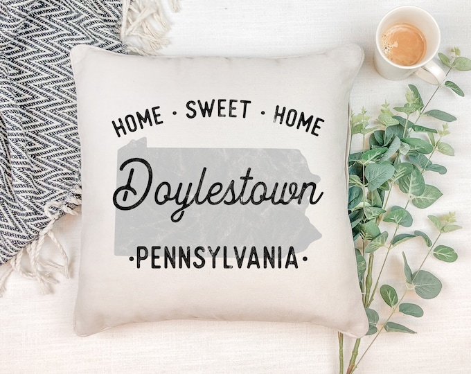 Doylestown pillow cover, 16x16, (insert optional).  Great way to send some local love! Great Doylestown Christmas gift, housewarming gift.