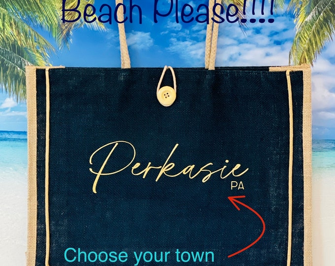 Personalized Jute Tote Bag perfect for the beach or summer shopping! Great gift for a Bride or Birthday!