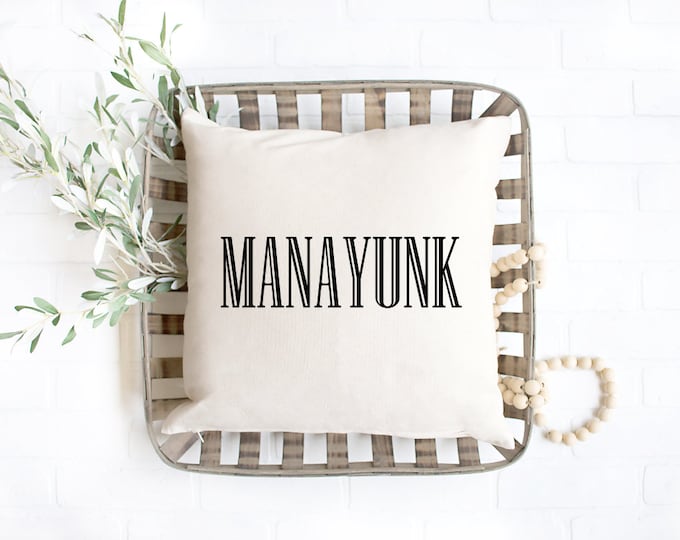 Manayunk pillow cover, 16x16, (insert included).  Great way to send some local love! Great Doylestown Christmas gift, housewarming gift.