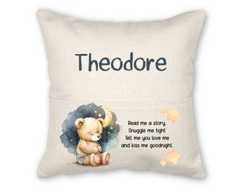 Book pillow with insert, 16x16, (insert optional) - Night Teddy
