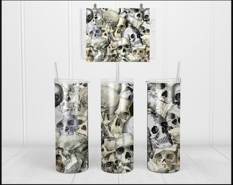 Halloween Black and White Skulls 20oz Skinny Tumbler!