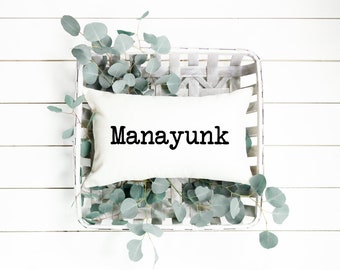 Manayunk pillow cover, 12x20, (insert included).  Great way to send some local love! Great Doylestown Christmas gift, housewarming gift.