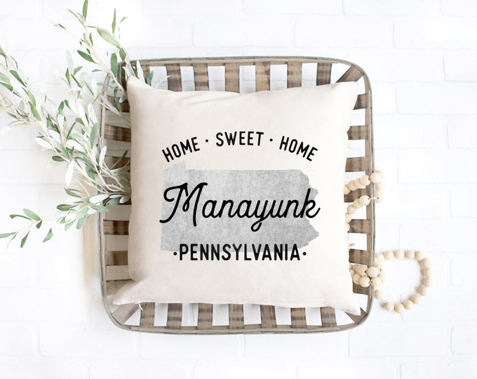 Manayunk pillow cover, 16x16, (insert included).  Great way to send some local love! Great Doylestown Christmas gift, housewarming gift.