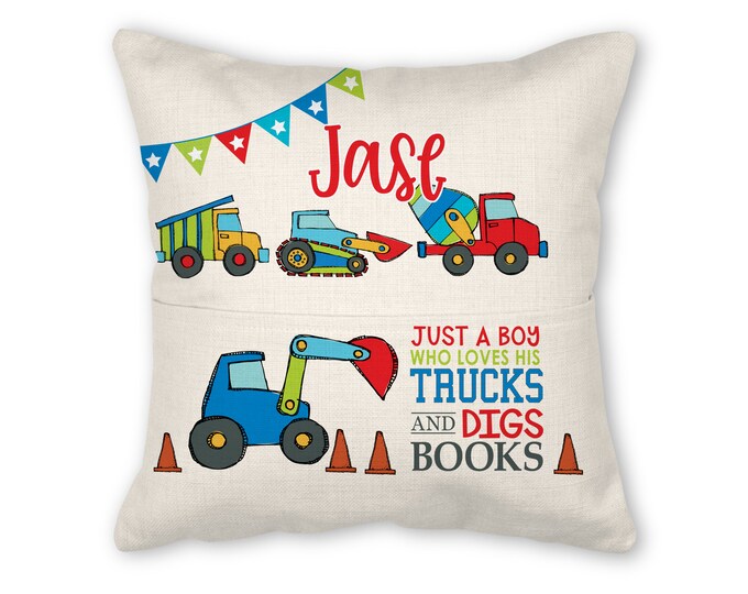 Book pillow with insert, 16x16, (insert optional) - Trucks