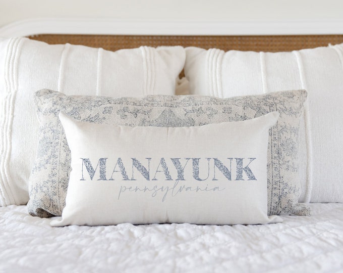 Manayunk pillow cover, 12x20, (insert included).  Great way to send some local love! Great Doylestown Christmas gift, housewarming gift.