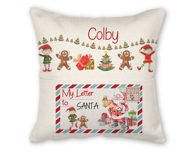 Santa Letter pillow with insert, 16x16, (insert optional)