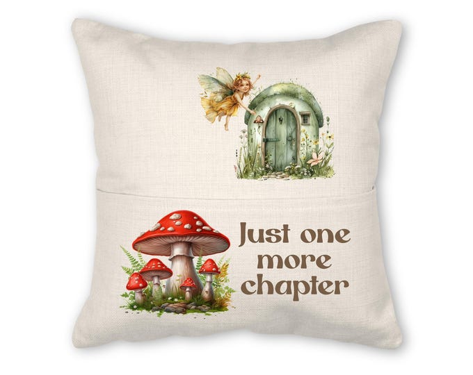 Book pillow with insert, 16x16, (insert optional) - Mushroom & Fairy