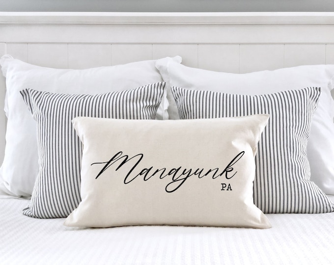 Manayunk pillow cover, 12x20, (insert included).  Great way to send some local love! Great Doylestown Christmas gift, housewarming gift.