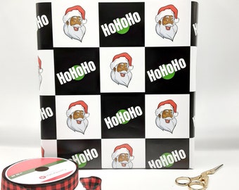 Christmas-Wrapping Paper Sheet-Holiday Gift Wrap-Presents-Gifts-Black-Santa