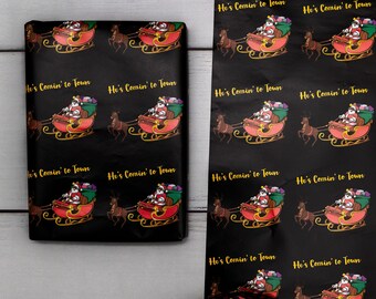 Christmas-Wrapping Paper Sheet-Holiday Gift Wrap-Presents-Gifts-Black-Santa