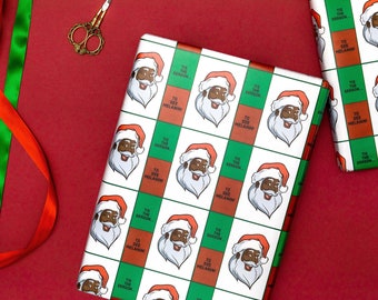 Christmas-Wrapping Paper Sheet-Holiday Gift Wrap-Presents-Gifts-Black-Santa