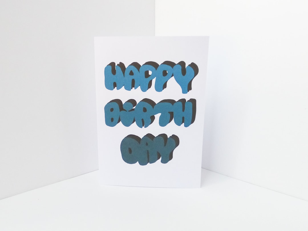 Cute Blank Birthday Cards Bold Blue Happy Birthday Card - Etsy