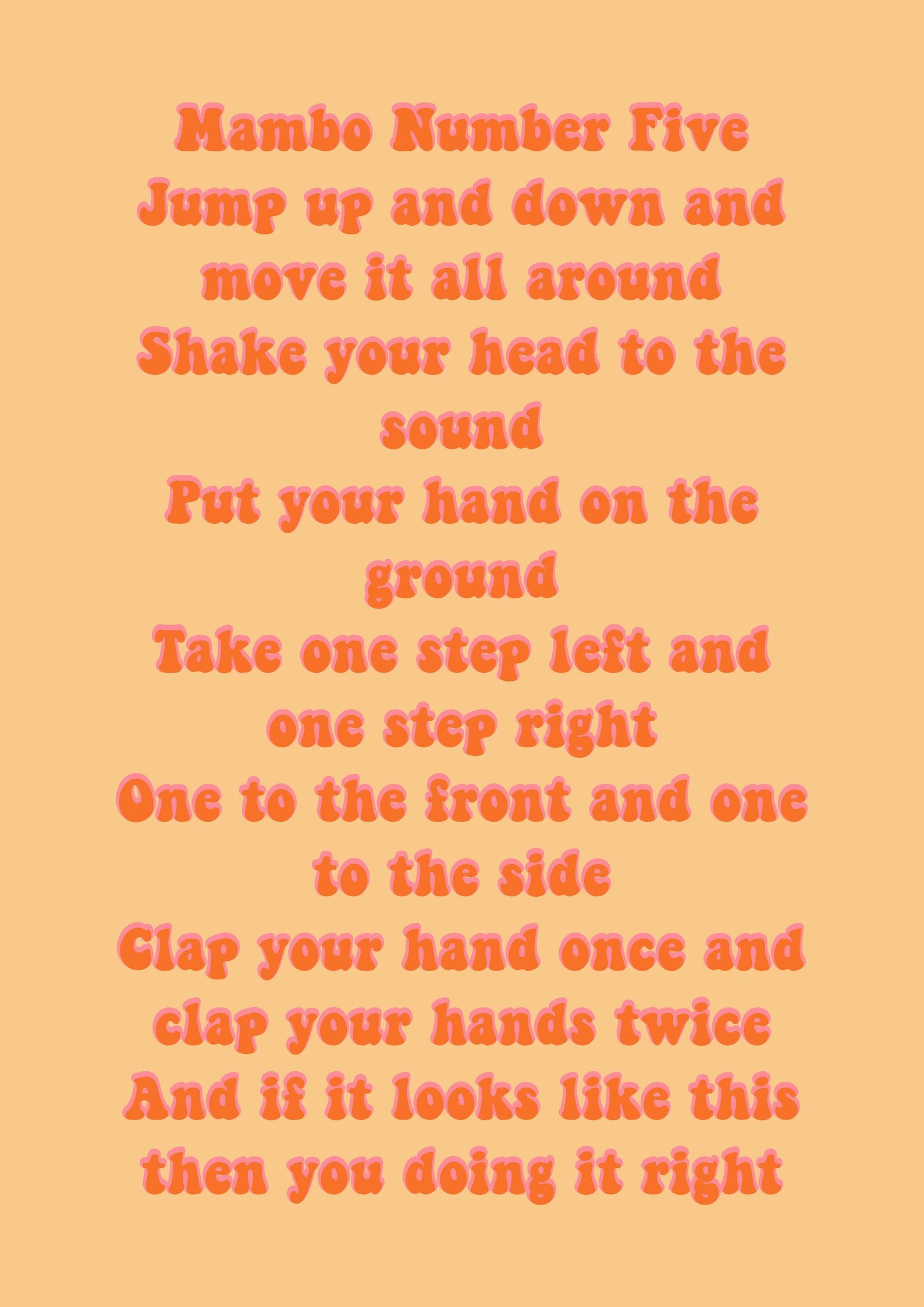 Mambo No 5 Lyrics Art Print Funny Prints Wall Decor Etsy