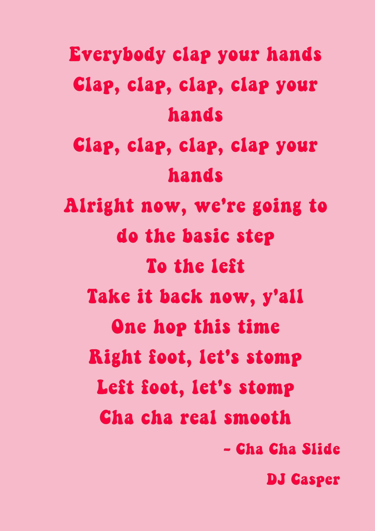 Cha cha slide Lyrics art print funny prints wall Decor Etsy