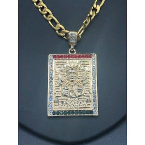 Jesus Malverde Necklace 24K Gold Plated Pendant Shinny Brand New Great