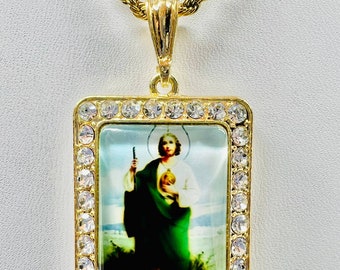 St Jude Pendant with Rope Necklace 24K Gold Filled Saint Tadeo