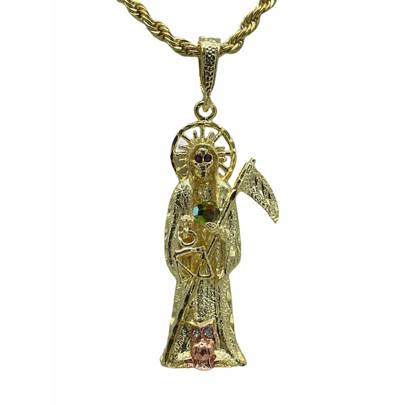Santa Muerte Necklace 24K Gold Finish 