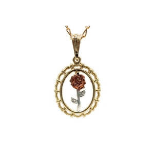 Rose Pendant with Necklace Three Tone 24K Gold Filled NEW Charm Chain Roses