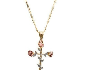 Rose Cross Pendant With Necklace 24K 