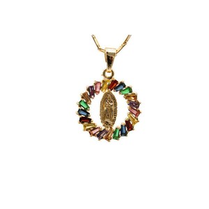 Our Lady of Guadalupe Pendant with Necklace 24K Gold Filled Chain Charm Color NEW