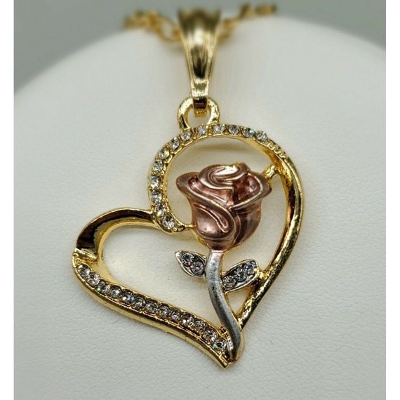 Rose Heart Pendant with Necklace 24k Gold Filled NEW Etsy