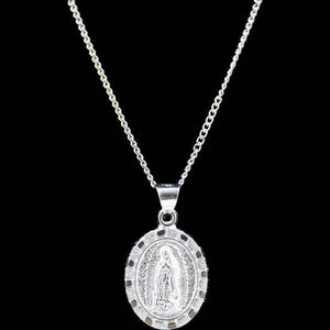 Our Lady of Guadalupe Pendant with Necklace .925 Sterling Silver Chain NEW