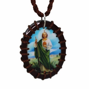 St Jude Scapular Necklace Wood and Rope Handmade Brown Saint NEW