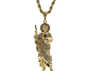 Large St Jude Pendant Necklace 24K Gold Filled Chain NEW