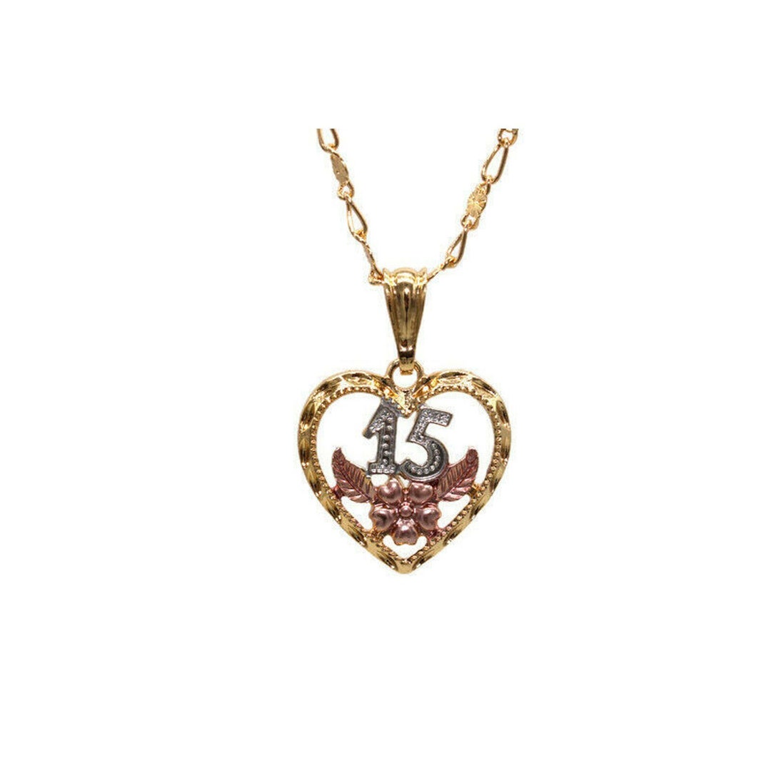 Quinceanera Heart Pendant With Necklace 24K Gold Filled Etsy
