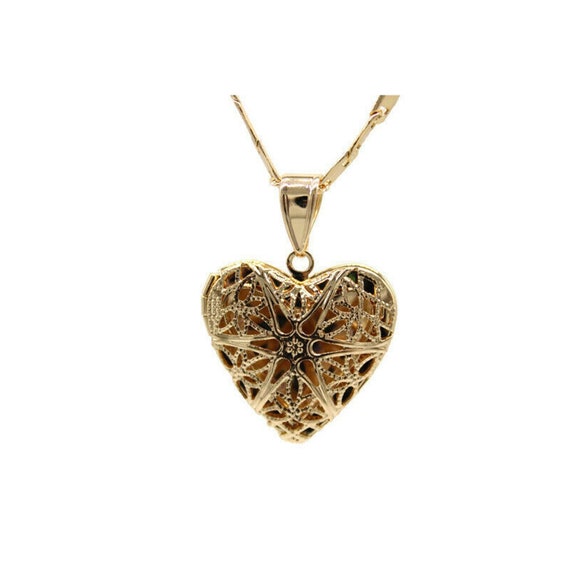 Heart Locket Pendant With Necklace 24K Gold Filled NEW Chain Charm