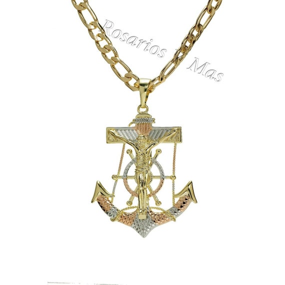 Jesus Christ Cross Anchor 24K Gold Filled Pendant with Necklace