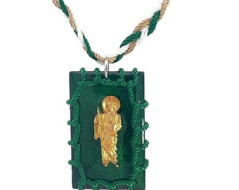 St Jude Green Reversible Plated Necklace Knotted Rope Handmade NEW