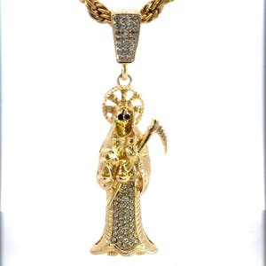 Santa Muerte Necklace 24K Gold Filled Pendant Chain Rope NEW